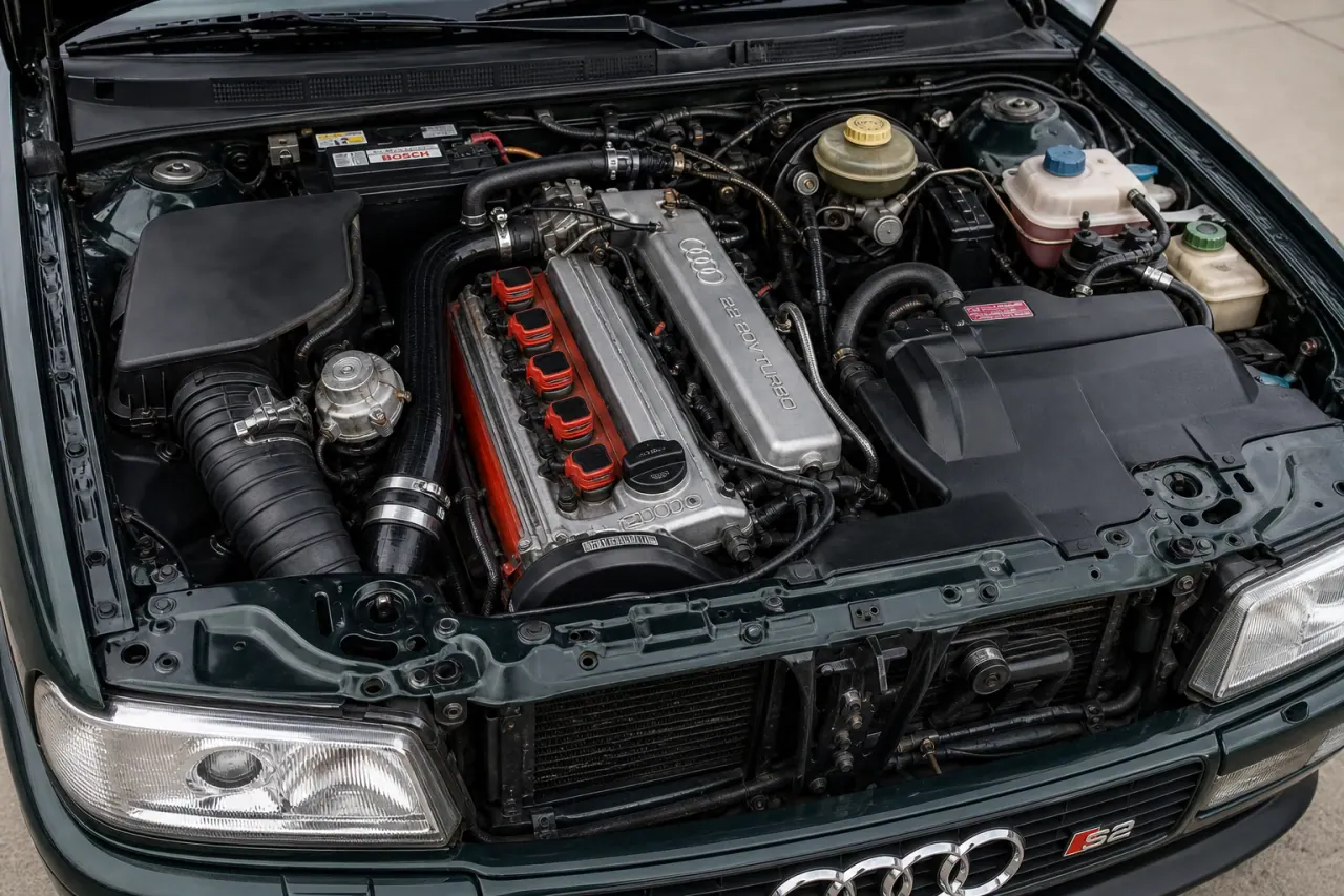 Audi S2 Coupe and Avant five-cylinder turbo engine bay visual from the MxTicleCars provider package