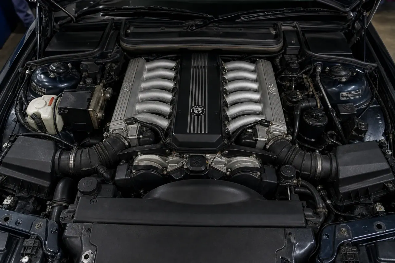 BMW 850CSi vs E31 840Ci: The Wedge GT Inspection Guide S70 V12 engine bay visual from the MxTicleCars provider package