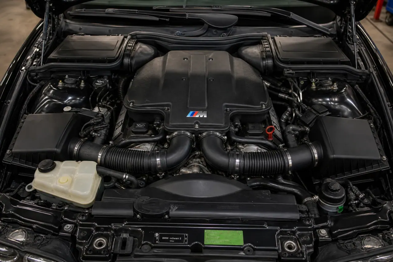 BMW E39 M5 S62 engine-bay support visual from the MxTicleCars provider package