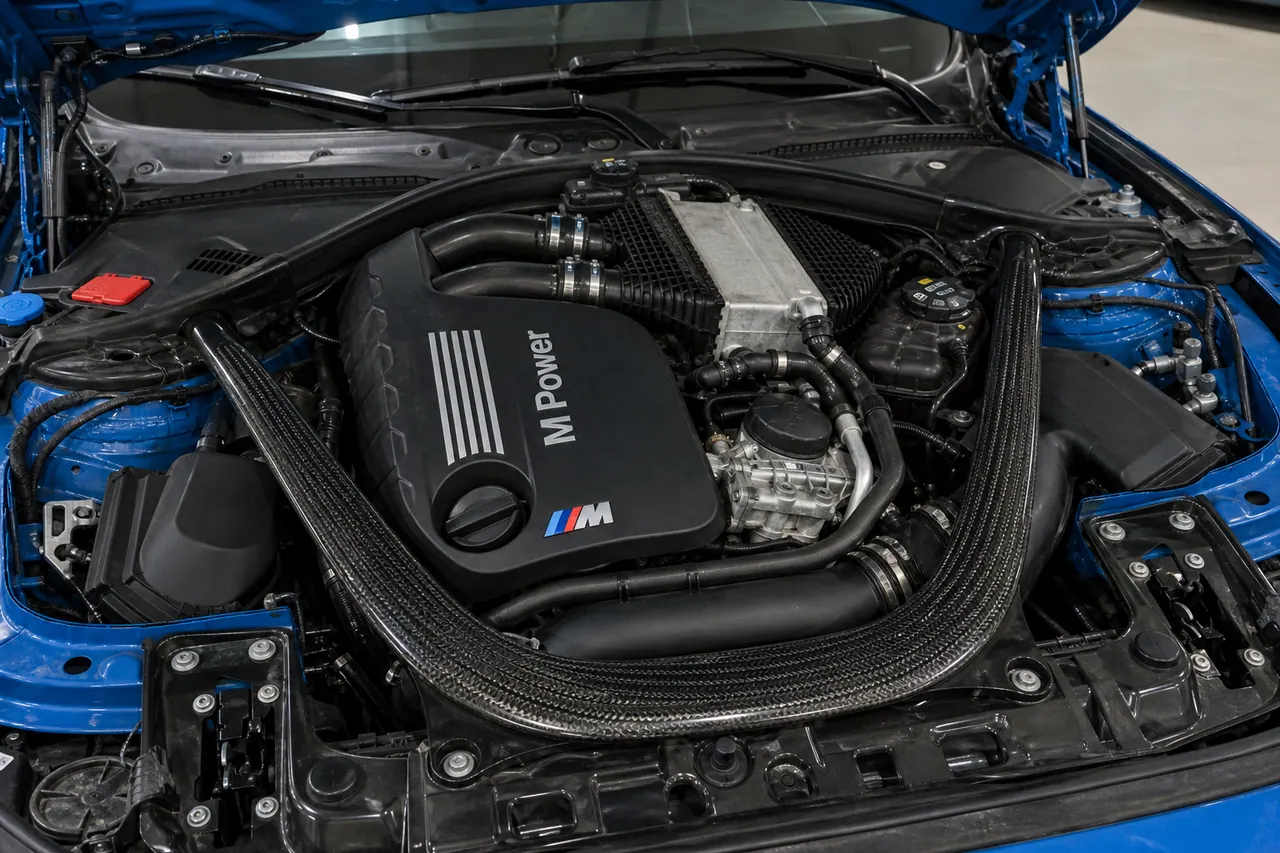 BMW F80 M3 S55 engine bay support visual from the MxTicleCars provider package