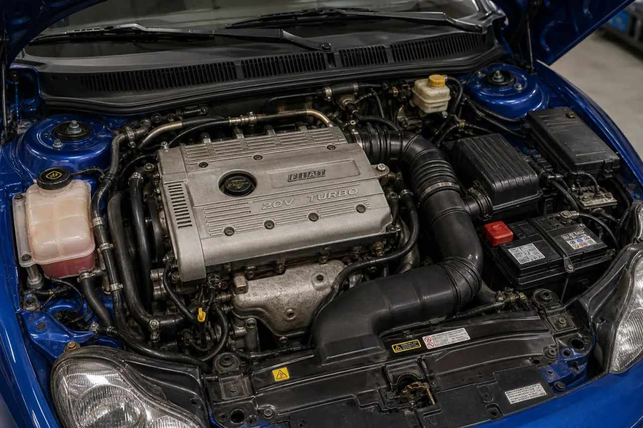 Fiat Coupe 20V Turbo inline-five engine bay visual from the MxTicleCars provider package