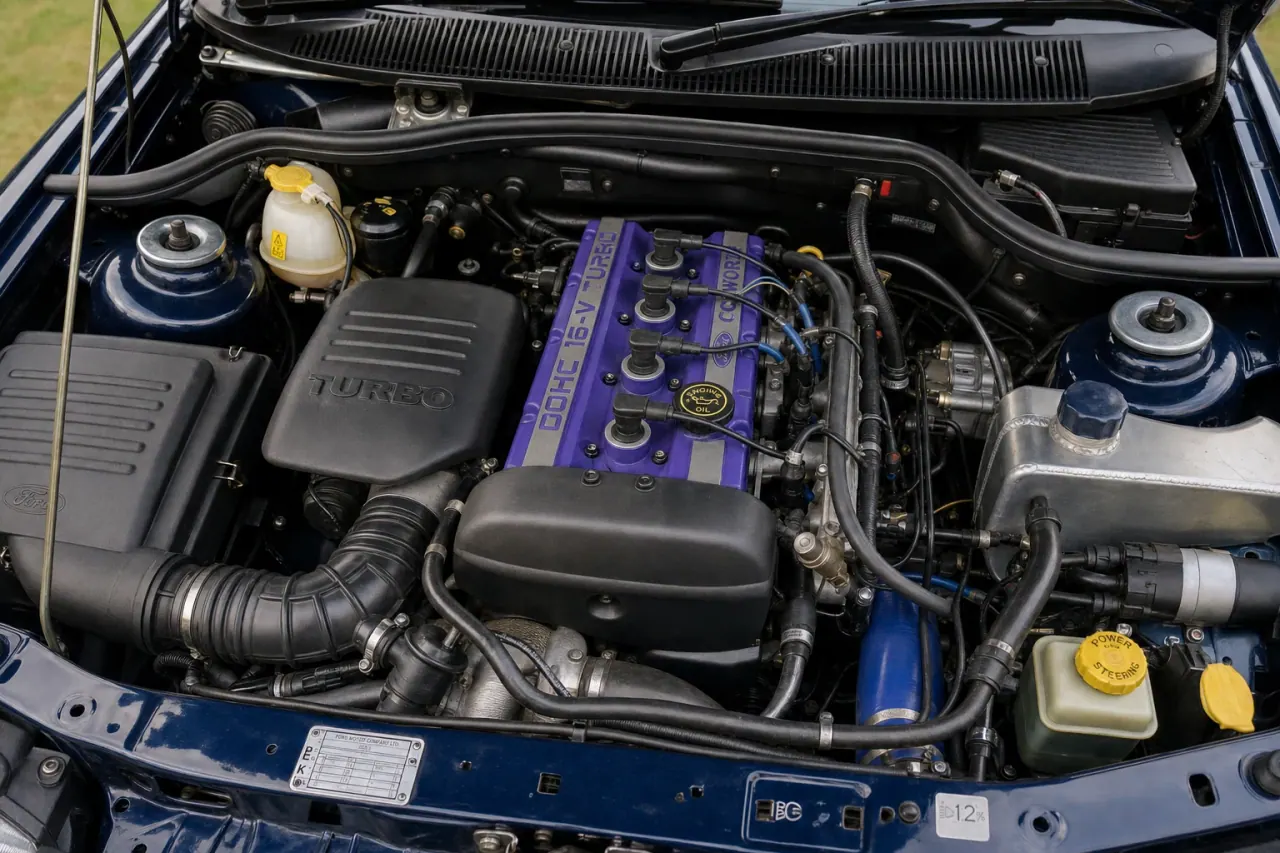 Ford Escort RS Cosworth engine bay image from the MxTicleCars provider package