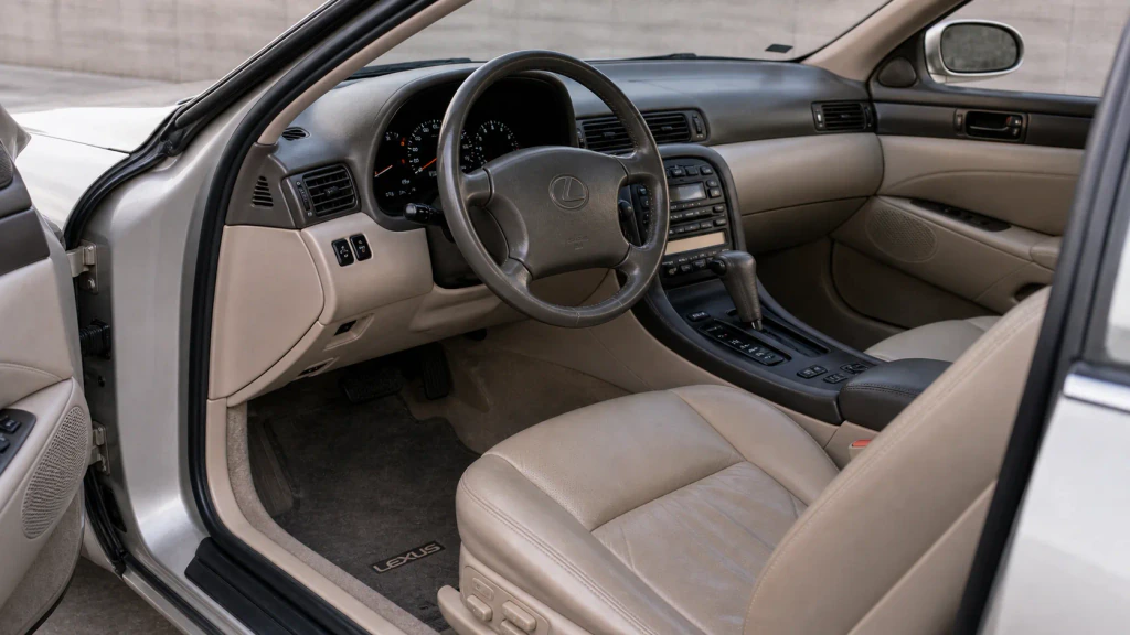 Lexus SC300 ir Toyota Soarer prabangaus kupė interjero palaikymo vizualinis vaizdas