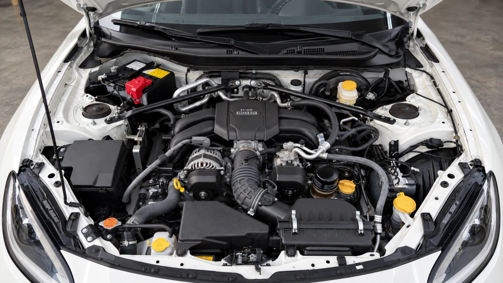 Representative FA24 boxer-four engine bay in the GR86; no Mazda geometry or performance measurement is implied.